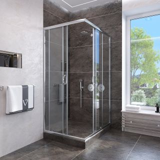 Душевой уголок Veconi Rovigo RV-113, 900x900x1850, хром, стекло прозрачное